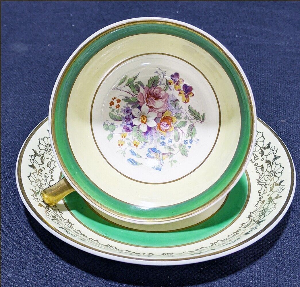 Vintage Johnson Bros Pareek Yellow & Green Teacup & Saucer Set