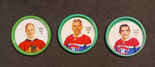 Load image into Gallery viewer, 1962-63 Shirriff Hockey Coins Lot of 3, Bobby Hull #57, Jacques Plante #58, #59
