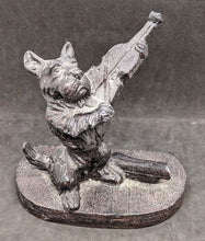 Load image into Gallery viewer, Antique Cast Iron Scottie Dog Playing Violin Door Stop
