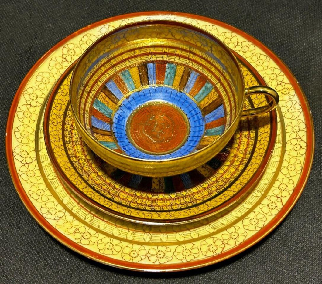 Japan Pagoda Egg Shell Cup and Saucer Trio, EX+