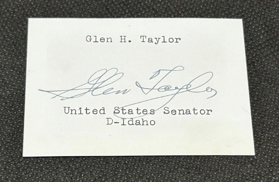 Signed Autograph Card of Glen H. Taylor Senator of Idaho, EX