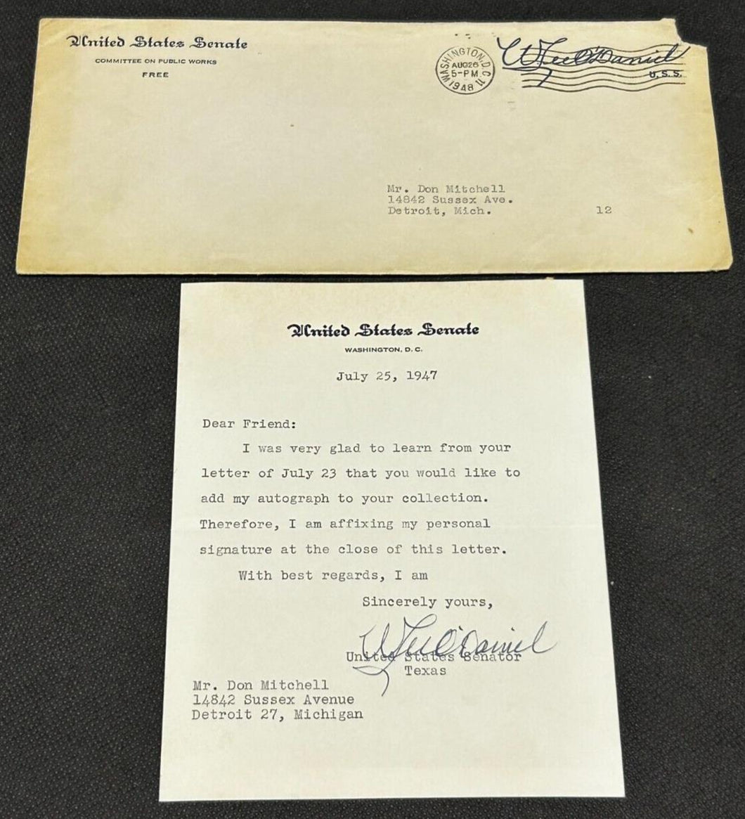 July 25th 1947 Autograph Letter of W. Lee O'Daniel Senator of Texas, EX