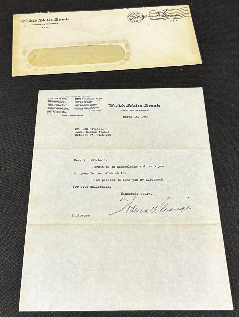 March 18th 1947 Autograph Letter of Walter F. George Senator of Georgia, EX