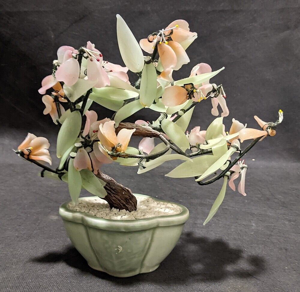 Decorative Green & Pink Stone Floral Cherry Blossom Tree Table Decoration