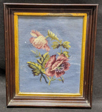 Load image into Gallery viewer, Vintage Framed Needlepoint - Red Roses on Blue
