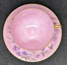 Load image into Gallery viewer, Vintage Porcelain Hand Painted &amp; Signed Cup &amp; Saucer - Pink With Purple Flowers
