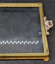 Load image into Gallery viewer, Small Brass Rimmed Footed Tray With Glass Base - As Is
