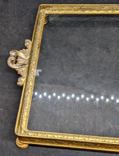Load image into Gallery viewer, Small Brass Rimmed Footed Tray With Glass Base - As Is
