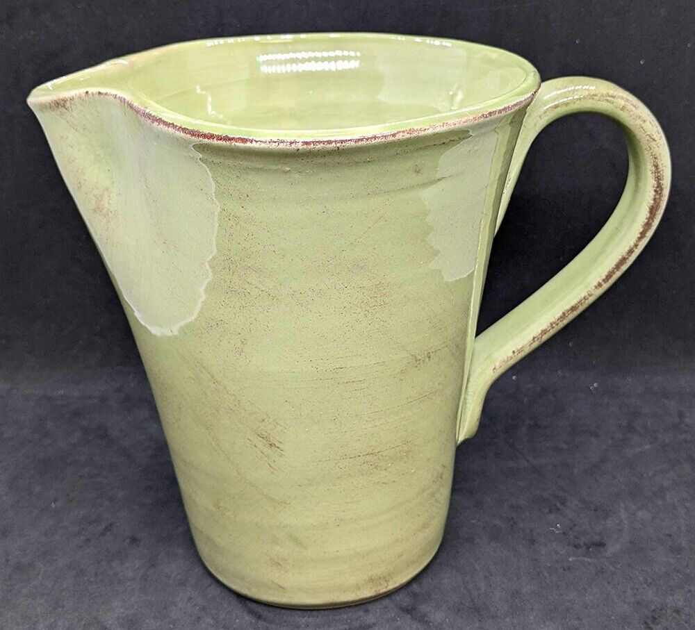 Vintage Hand Painted In India Green Ceramic Water Pitcher