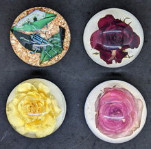 Load image into Gallery viewer, 4 Assorted Floral / Insect Paperweights Red, Yellow &amp; Peach Roses

