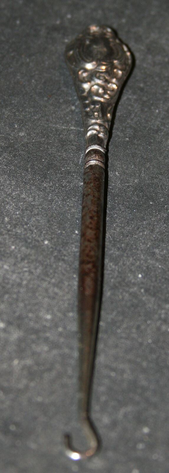 Antique Victorian Boot Button Hook, Sterling Silver Handle
