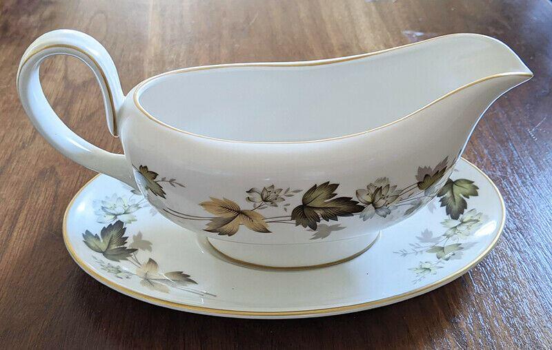 Royal Doulton Translucent China - Larchmont Pattern - Gravy Boat & Saucer