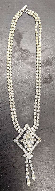 Clear Rhinestone Necklace - Halo Marquise Shaped Detail