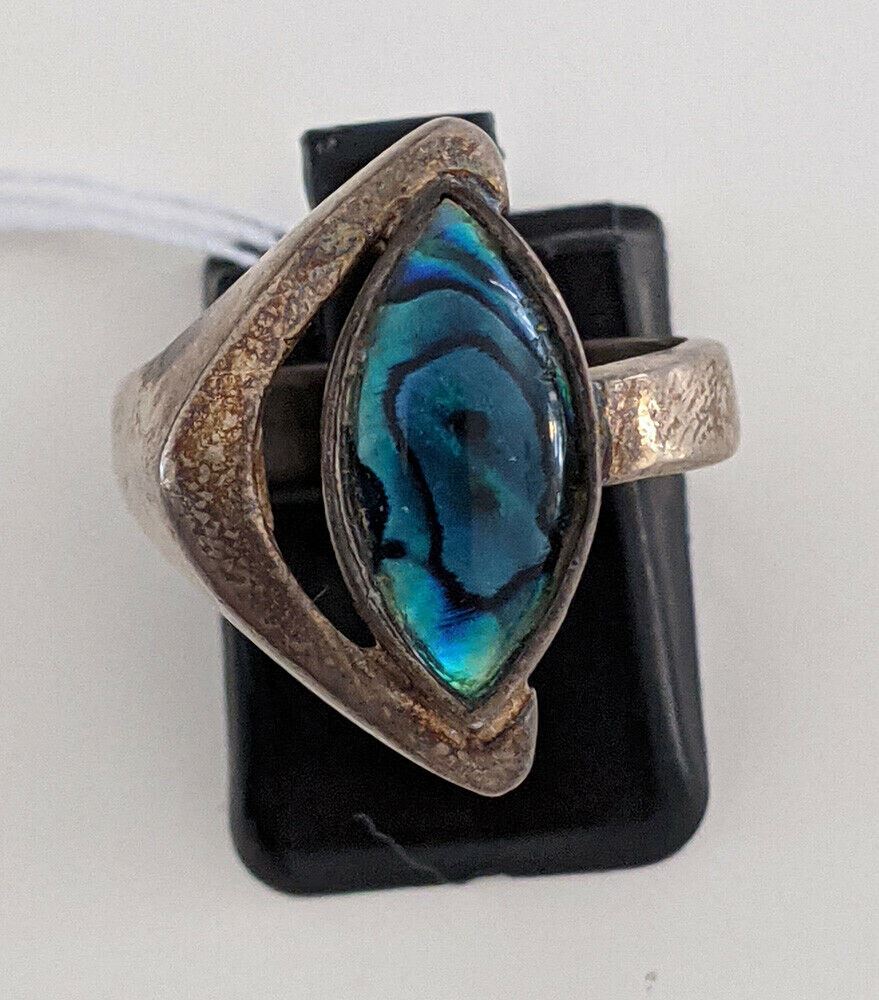 Sterling Silver Free Form Marquise Abalone Shell Like Ring - Size 7