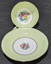Load image into Gallery viewer, AYNSLEY Fine Bone China Cup &amp; Saucer -- Soft Green, Gold Trim, Bouquet In Bowl
