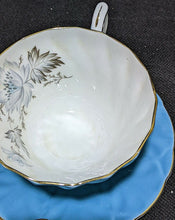 Load image into Gallery viewer, AYNSLEY Fine Bone China Cup &amp; Saucer - Bright Blue With Grey Flower Detail
