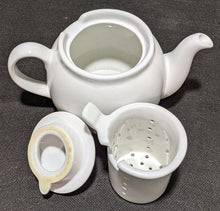 Load image into Gallery viewer, Small, White Ceramic Bachelors Teapot With Infuser Inside
