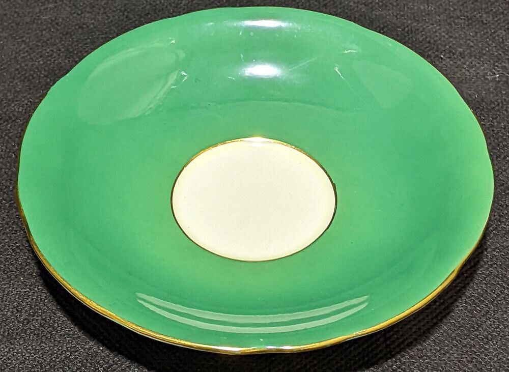 AYNSLEY Fine Bone China Saucer - Green With Gold Trim