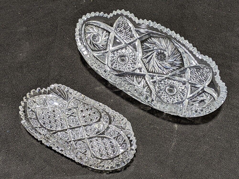 2 Shaped Oval Glass / Crystal Serving Dishes