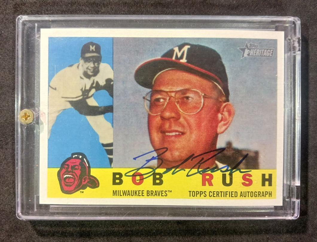 2009 Topps Heritage BOB RUSH ROA-BR Blue Ink Signed Baseball Card ROA-BR