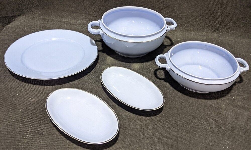 5 Blue With Platinum Rim Serving Pieces by Johann Haviland - Tureens Etc.