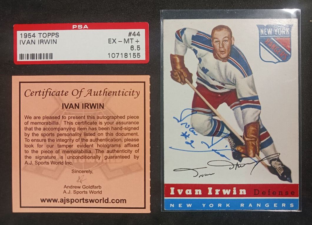 1954 Topps Ivan Irwin #44 Hockey Card Signed with Certificate of Authenticity