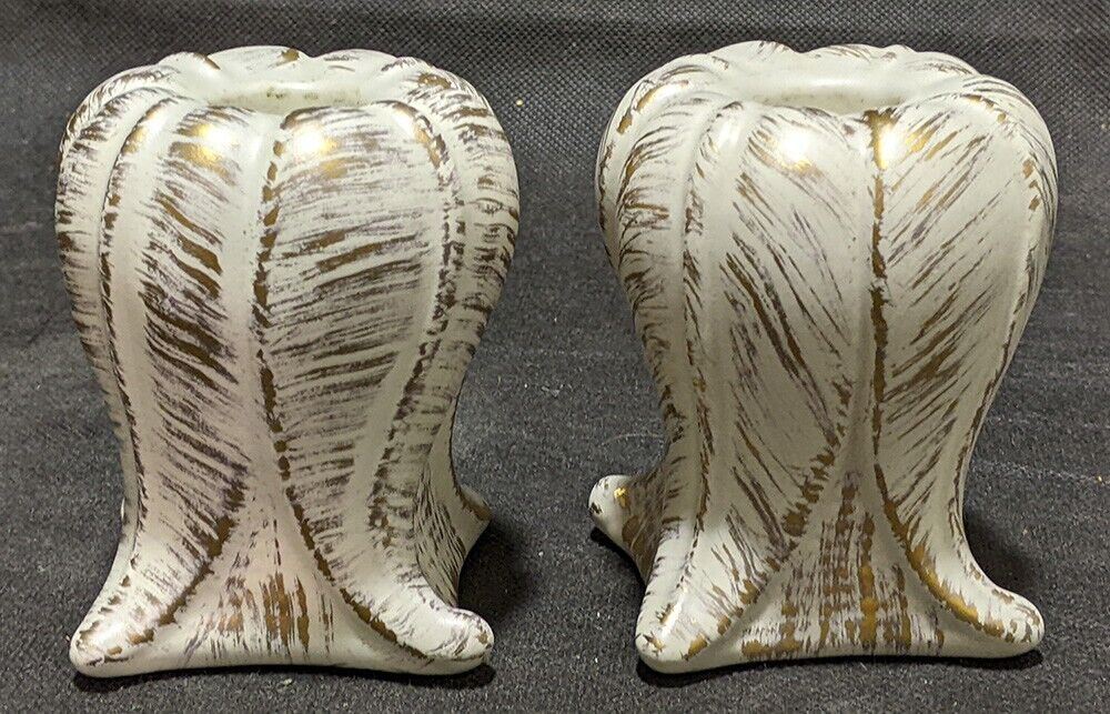 Pair of Ceramic Candle Stick Holders by Haeger with Gold Tweed Glaze (22Kt)