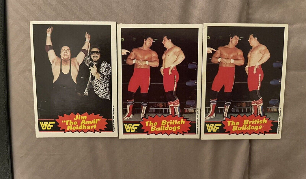 WWF O Pee Chee cards #4 Neidhart, #6 British Bulldogs