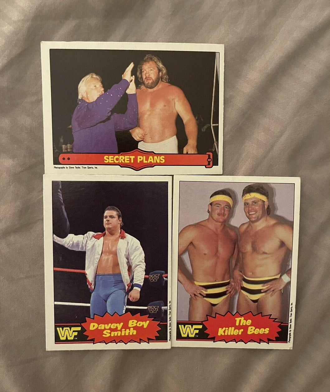 WWF O Pee Chee cards #46 Killer Bees, #47 Ringside Action #48 Boy Smith 1985