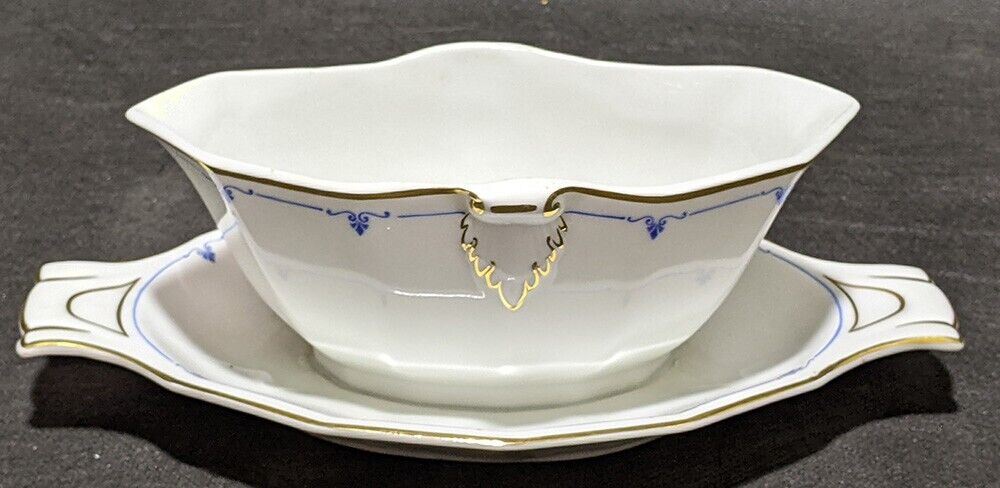 H & C Schlaggenwald Czechloslovakia China - Gravy Boat with Attached Underplate