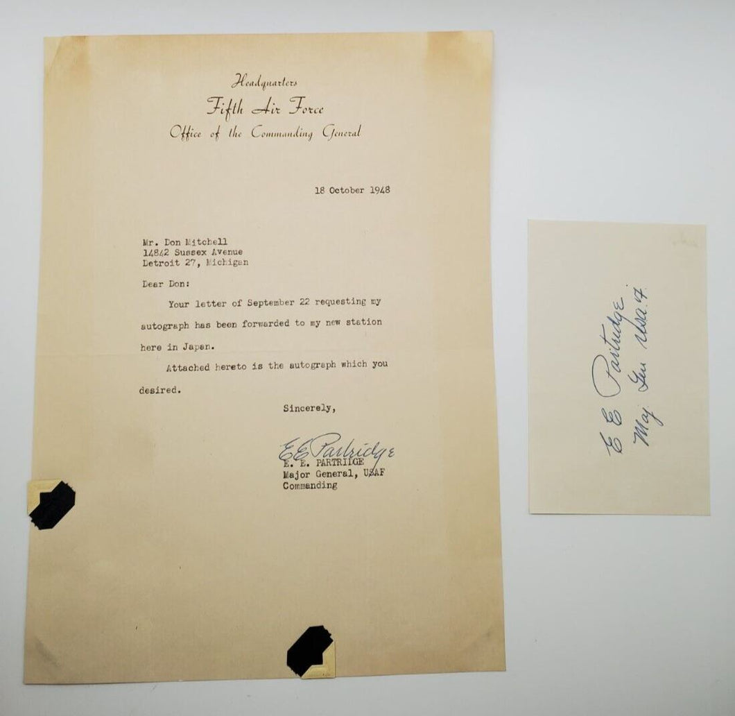 1948 Military Letter General E. E. Partridge Headquarters Fifth Air Force