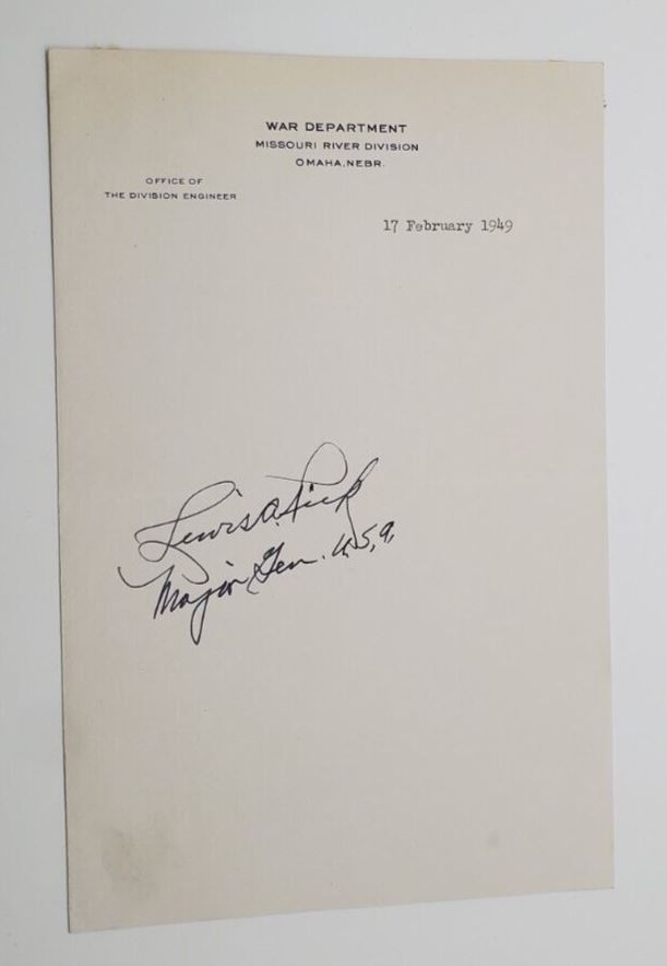 1949 Military Letter Lewis A. Pick War Department Missouri River Division