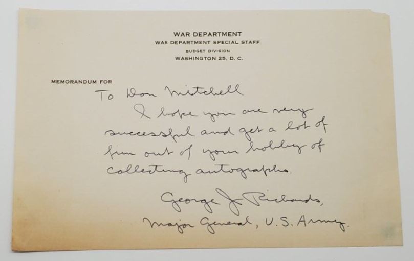 Military Autograph Major General George J. Richards