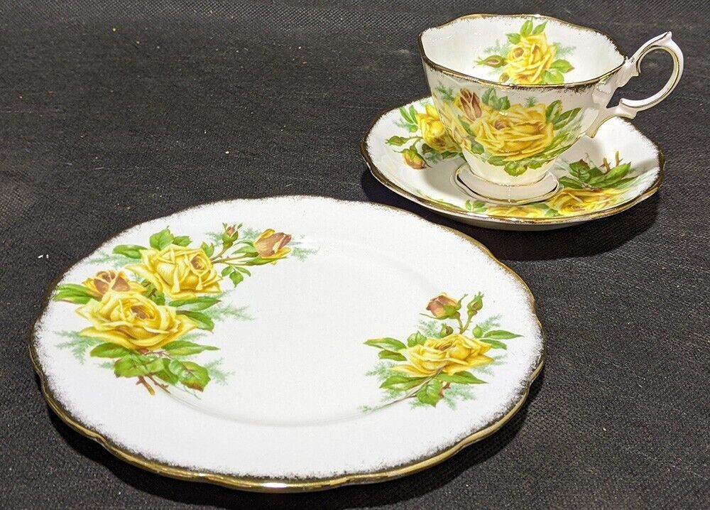 Royal Albert Bone China 3 Pc. Dessert Set - Tea Rose - Yellow