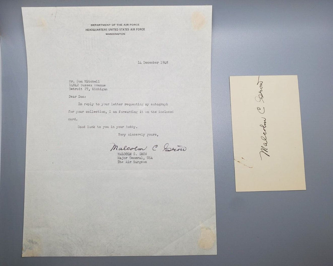 1948 Military Autograph Malcolm C. Grow Signed