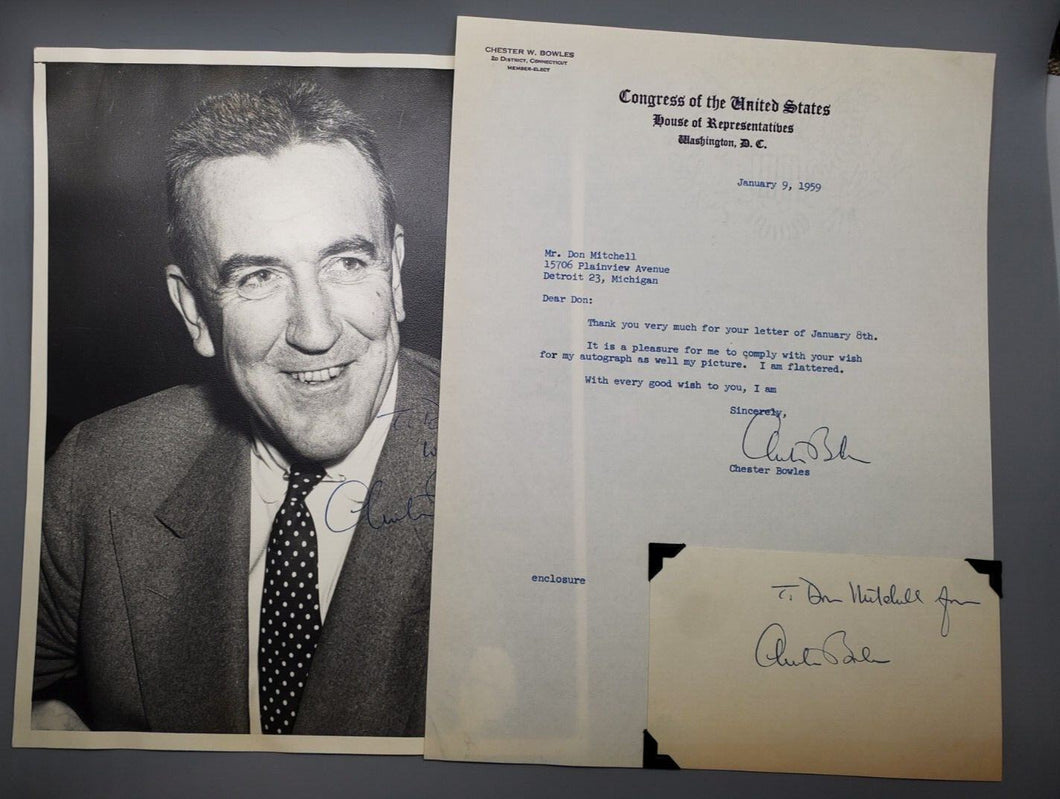 1959 Autographed Photograph Congressman Chester Bowles Signed