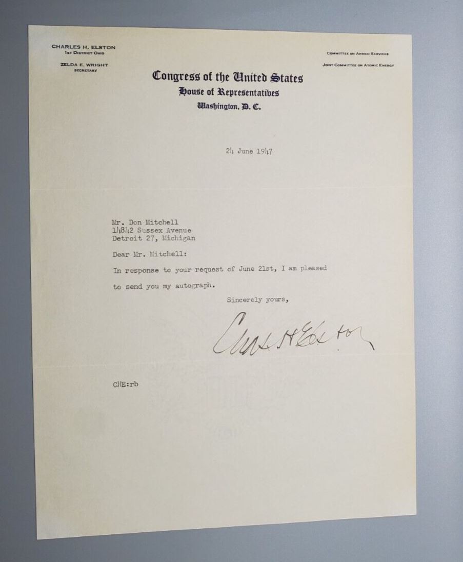 1947 Autograph Charles H. Elson Signed Congress of the United States