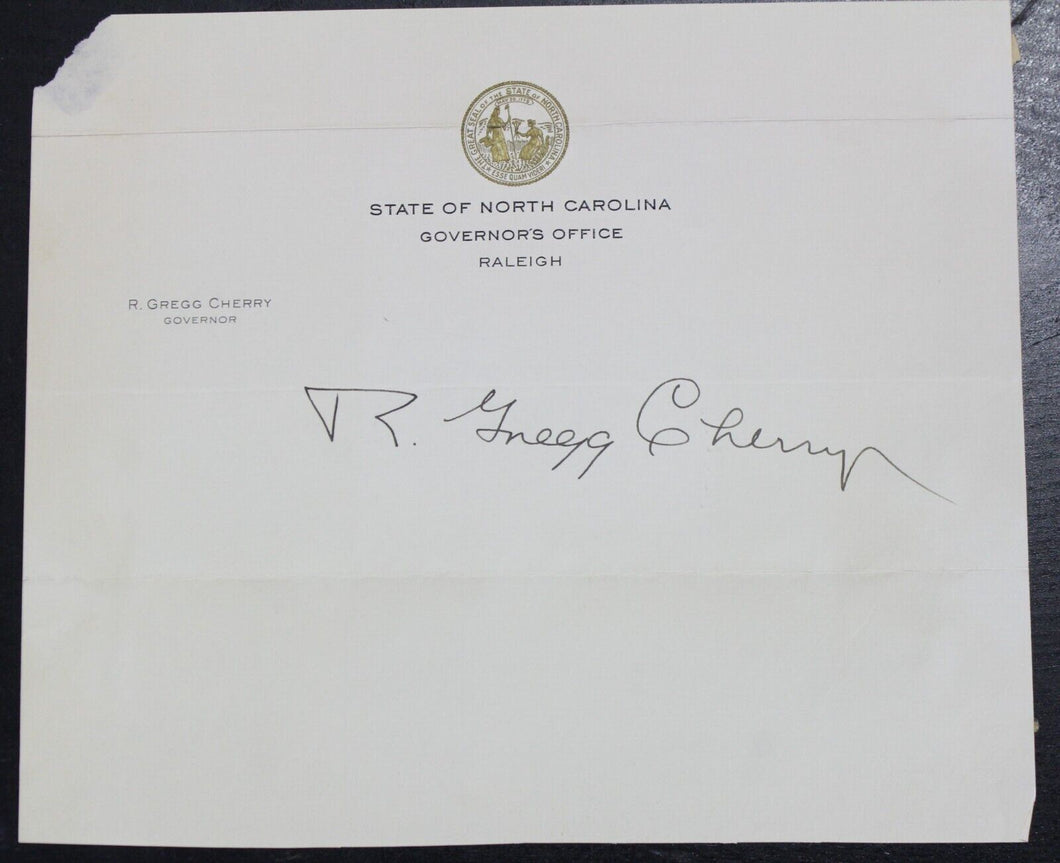R. Gregg Cherry Autograph (Governor of North Carolina, 1945-1949)