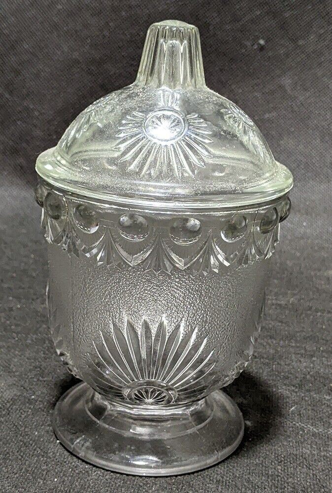 Vintage Pressed Glass Lidded Sugar Bowl - Shell & Jewel - 6 1/2