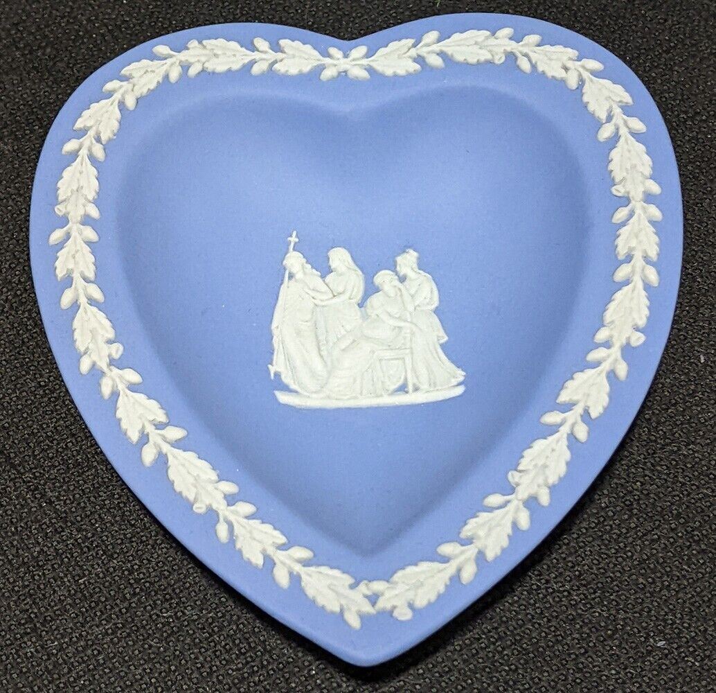 Vintage Wedgwood Blue Jasperware Heart Shaped Dish
