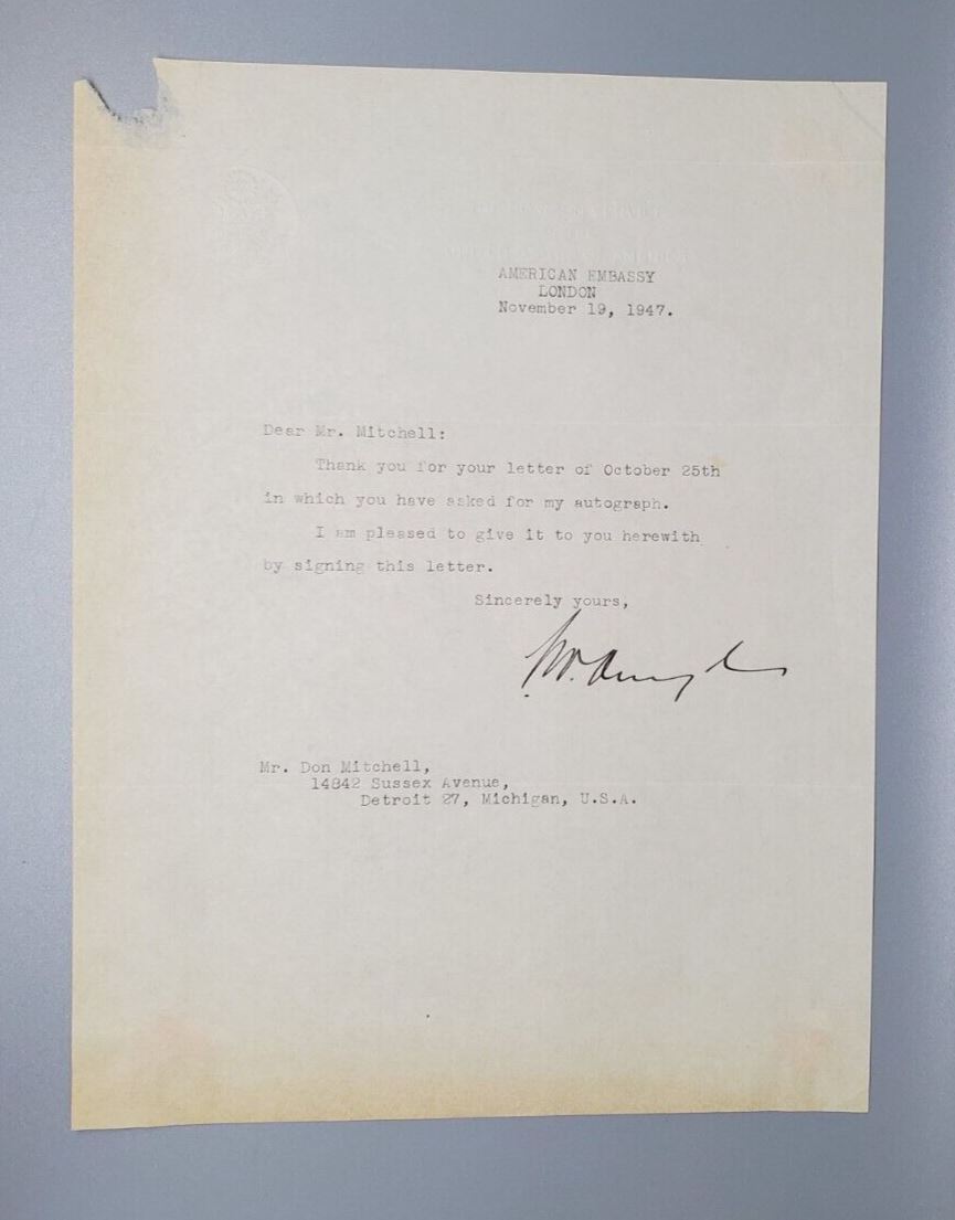 1947 Autograph US Ambassador to the UK Lewis Williams Douglas Signed