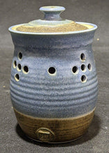 Load image into Gallery viewer, Beautiful Earth Tone Blue &amp; Brown Pottery Garlic Jar
