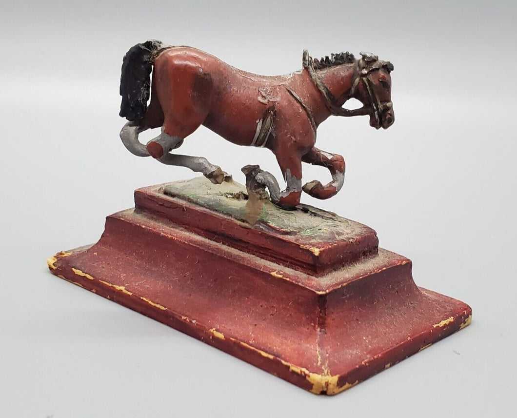 Painted Lead Horse Figure on Wooden Platform