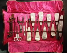 Load image into Gallery viewer, Vintage Heavy Mother of Pearl Handle Full Manicure 15 Pieces Vanity Set
