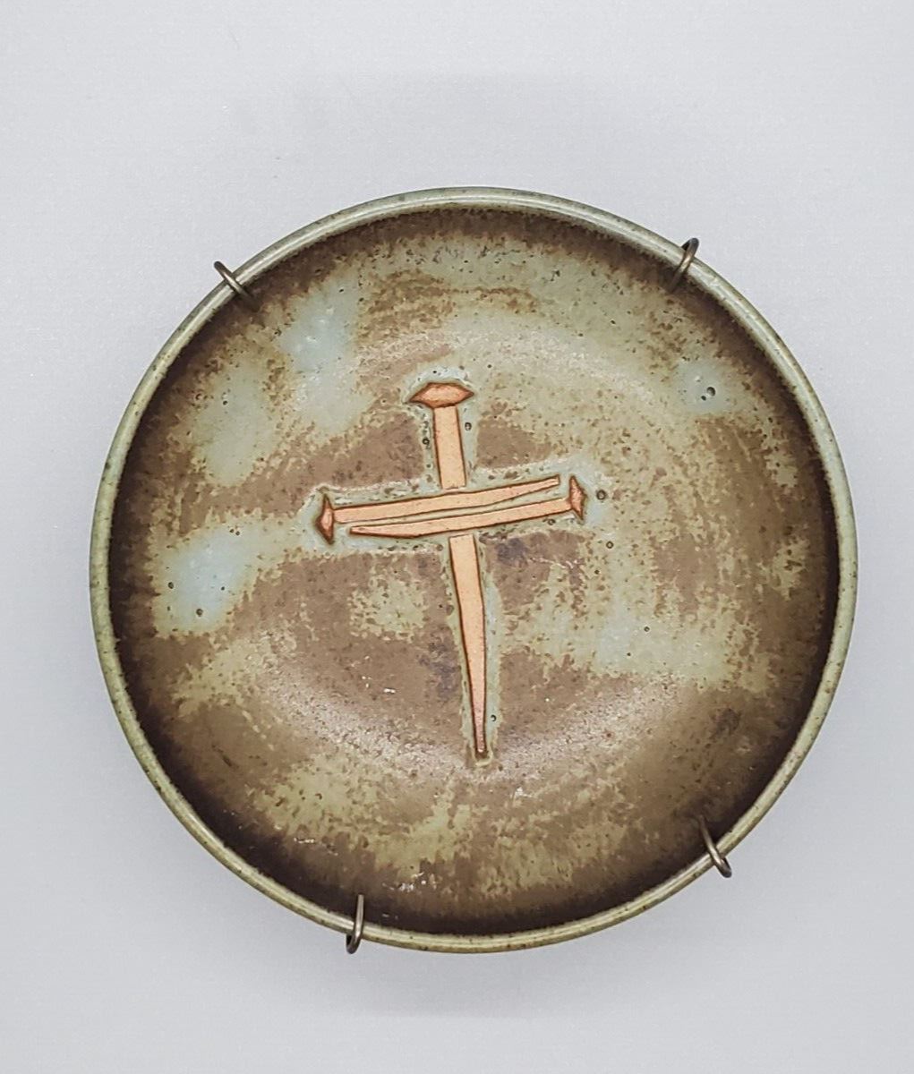 Mid-Century Studio Pottery Bowl by Jerry Harper - Cross Detail In Bowl