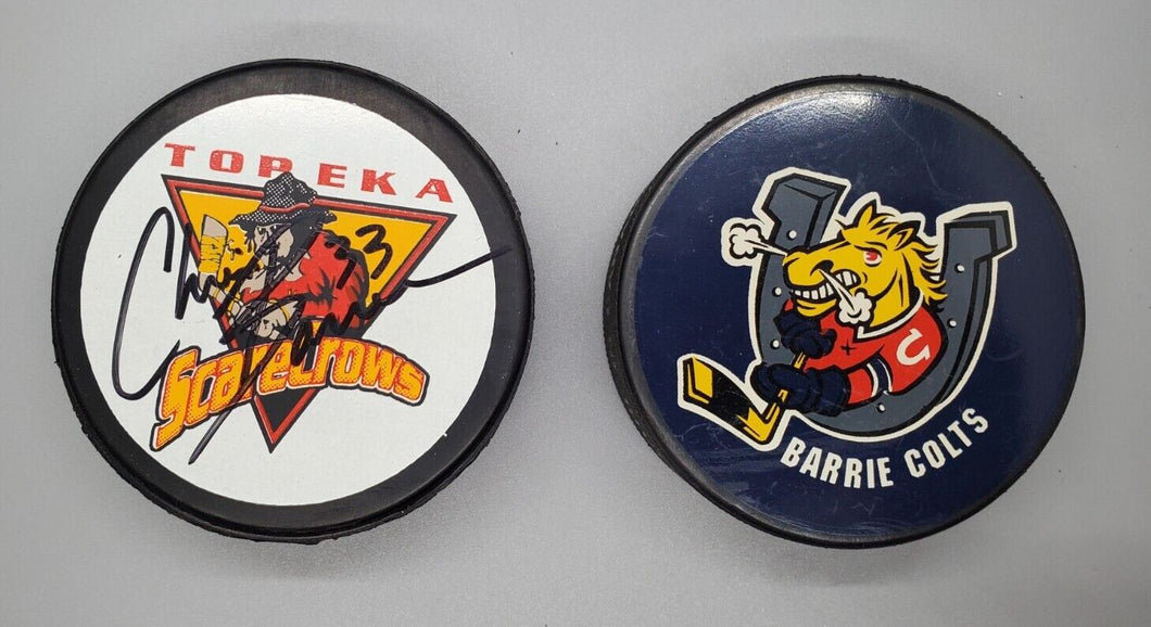 Hockey Pucks Lot - Topeka ScareCrows & Barrie Colts