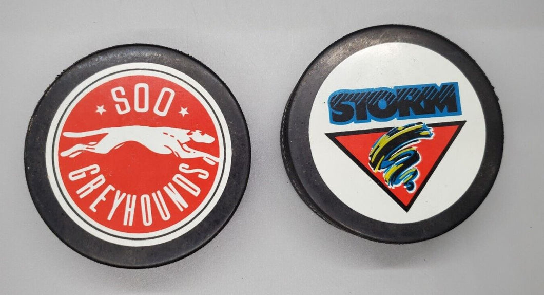 Hockey Pucks Lot - Sault Ste. Marie Greyhounds & Guelph Storm