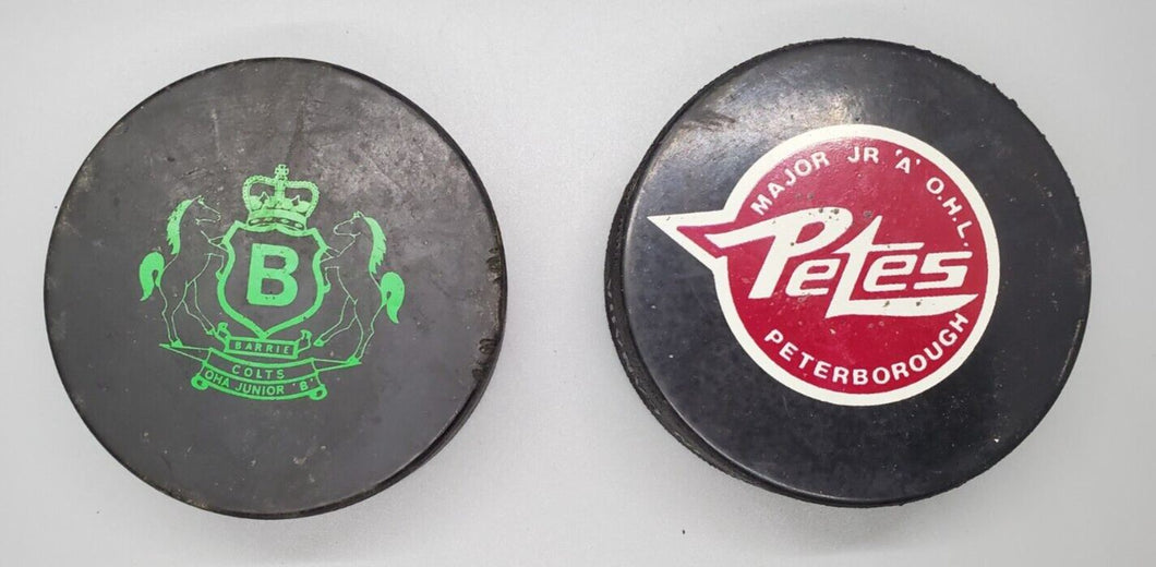 Hockey Pucks Lot - Peterborough Petes & Barrie Colts