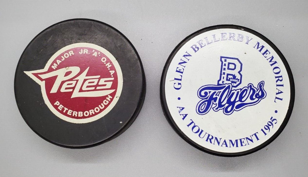 Hockey Pucks Lot - Barrie Flyers & Peterborough Petes