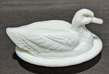 Load image into Gallery viewer, Vintage Westmoreland Milk Glass Covered Butter Dish - Duck on Nest
